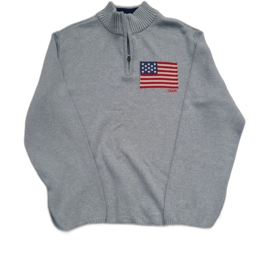 Vtg Chaps Ralph Lauren Flag Quarter Zip Sweater y2k Americana